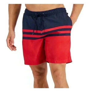 Club Room Mens Colorblock Red/Blue Striped Swim Trunks
